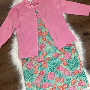 Talbots Petites Pink Seashell Print Dress Bright Fish Print Sheath Dress